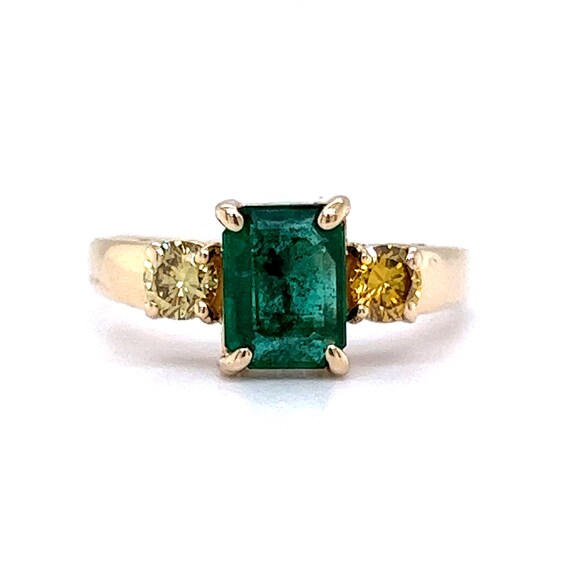 Emerald & Yellow Diamond Ring in 14k Yellow Gold - image 4