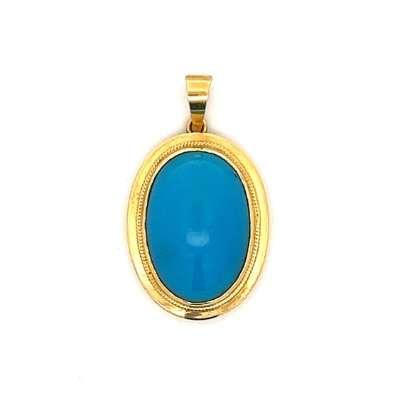 Mid-Century Cabochon Chrysocolla Pendant in 18k Y… - image 1