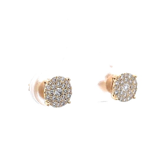 Small Pave Diamond Disk Earrings in 14k Yellow Go… - image 3