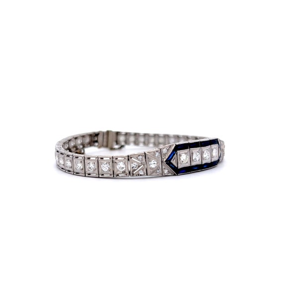 Antique Art Deco Sapphire Bracelet in 14k White G… - image 3