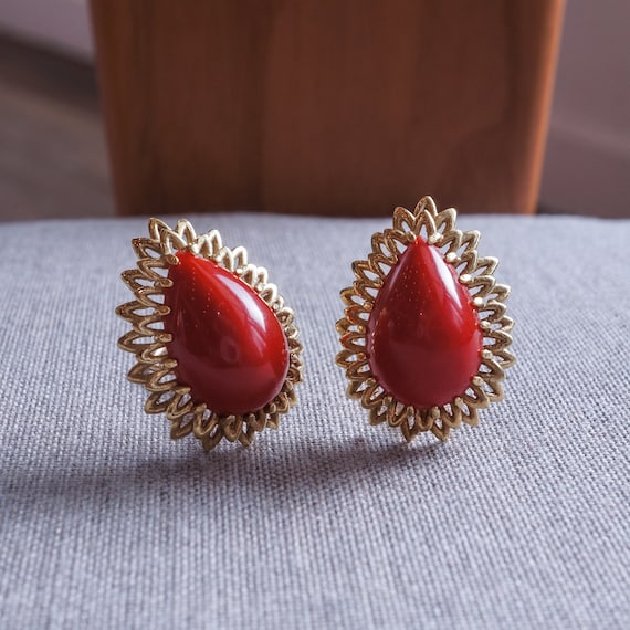 Orange coral studs - Radhas Creations - 2586615