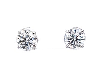 2.88 Carat Round Brilliant Diamond Stud Earrings in 14k White Gold