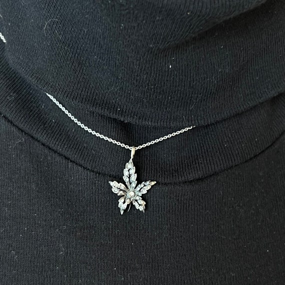 Georgian Diamond Leaf Pendant Necklace in Silver … - image 5