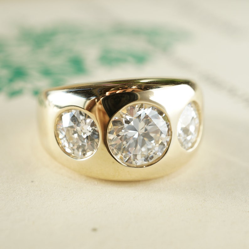 3.25 Three Stone Diamond Cocktail Ring 14k Yellow Gold image 1