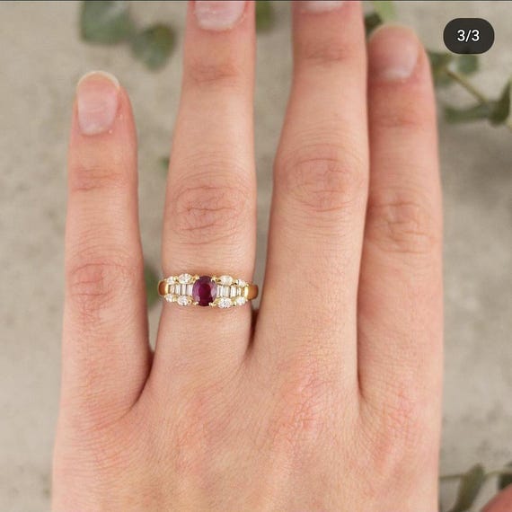 Ruby & Diamond Cluster Right Hand Ring in 18k Yel… - image 3