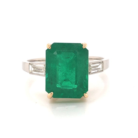 Step Cut Emerald and Diamond Ring in Platinum & 1… - image 2