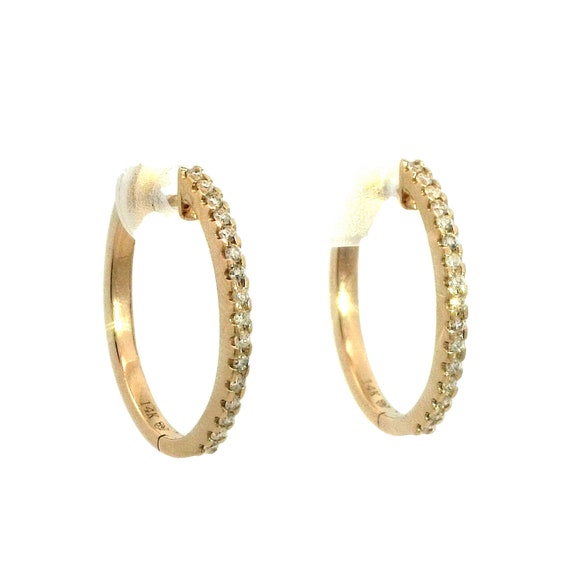 Diamond Hoop Earrings in 14k Yellow Gold - image 3