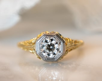 Antique Deco Solitaire Diamond Engagement Ring 18k Gold