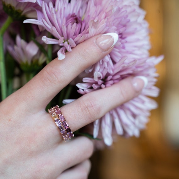Pink & Purple Sapphire Eternity Band in 14k Rose … - image 1