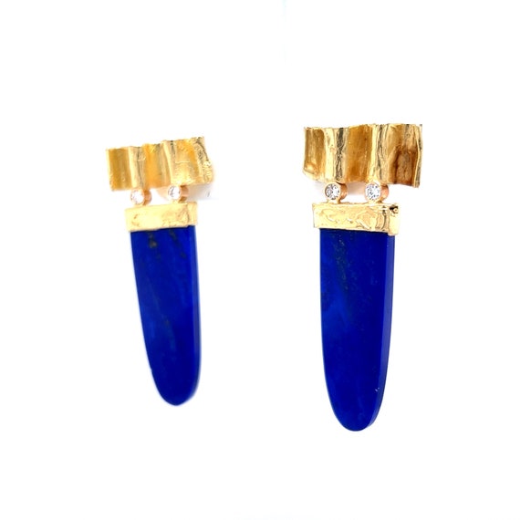 Cabochon Lapis Lazuli Drop Earrings in 14k Yellow… - image 3