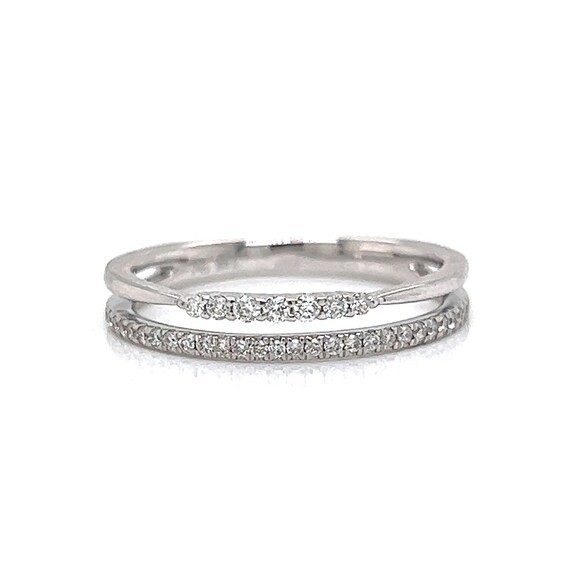 Thin Double Band Pave Diamond Stacking Ring in 14k Wh… Gem