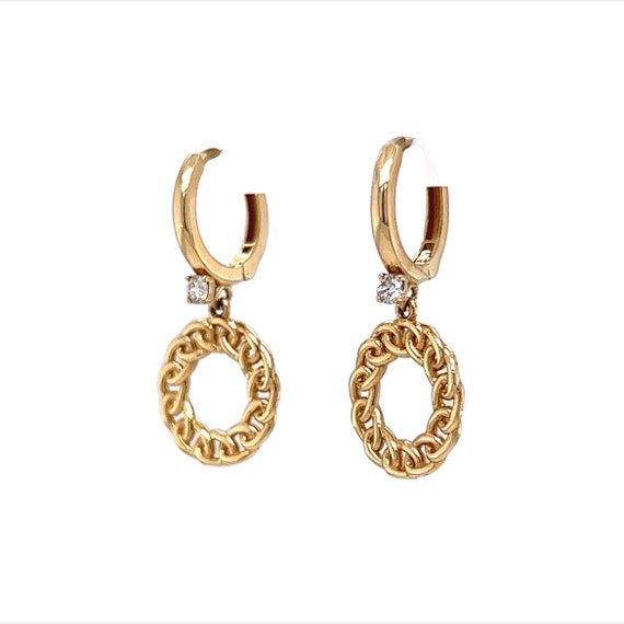 Yellow Gold Hoop Earrings w/ Diamonds - image 4