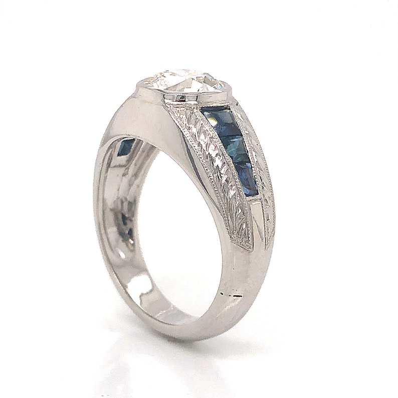 Bezel Set Diamond & Sapphire Engagement Ring in Platinum image 5