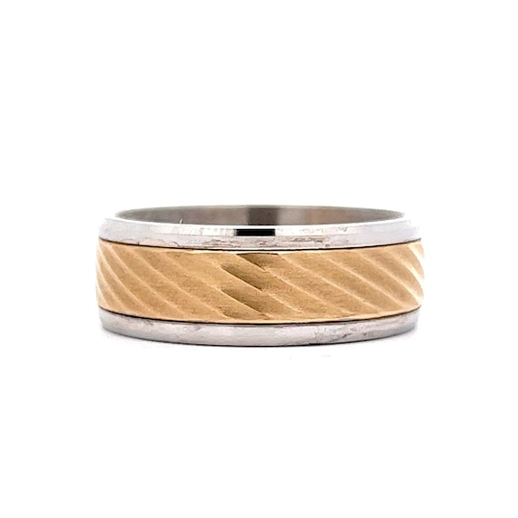 Men's Two-Tone Half Round Wedding Band in 14k - image 1