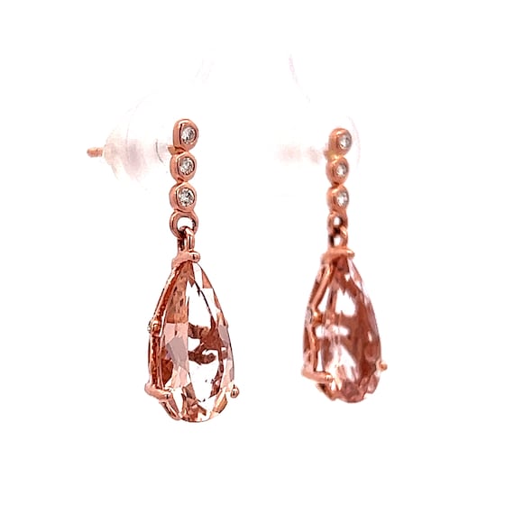 Pear Cut Morganite & Diamond Earrings in 14k Rose… - image 4