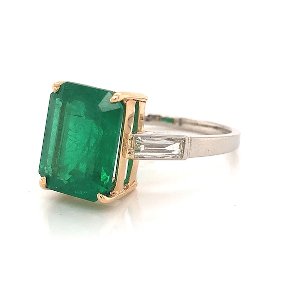 Step Cut Emerald and Diamond Ring in Platinum & 1… - image 3