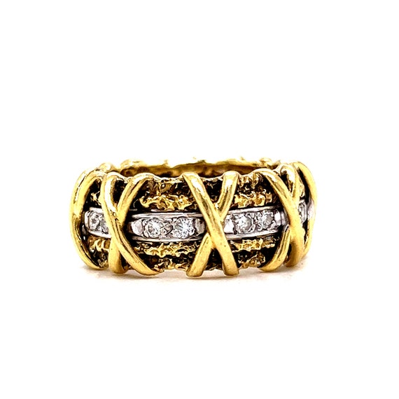 X Patterned Diamond Cocktail Ring in 14k Yellow G… - image 3