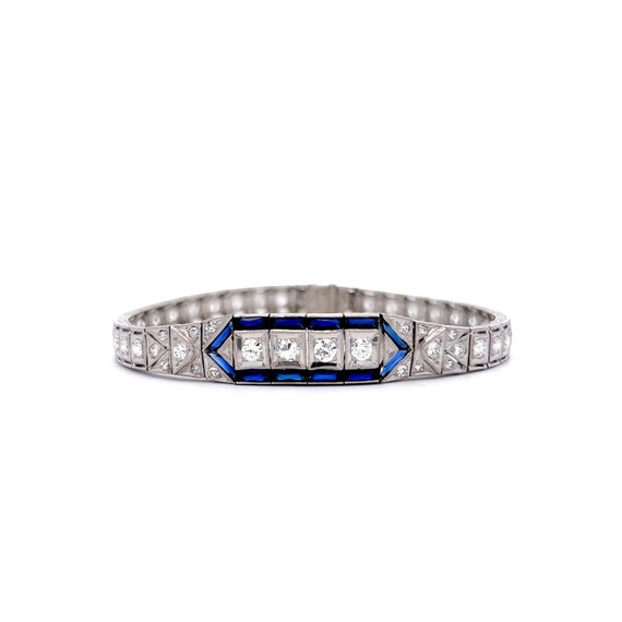 Antique Art Deco Sapphire Bracelet in 14k White G… - image 1