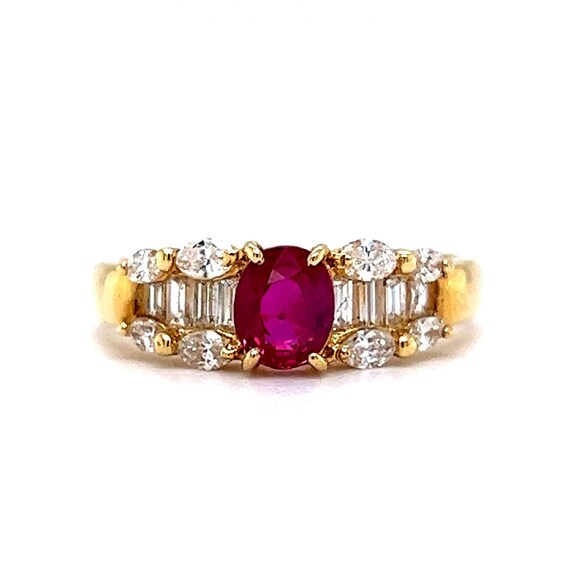 Ruby & Diamond Cluster Right Hand Ring in 18k Yel… - image 5