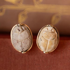 Vintage Mid-Century Scarab Beetle Earrings in 18k Gold