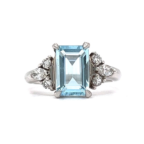 Vintage Inspired Aquamarine & Diamond Ring in Plat