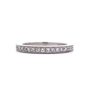 Antique Style Wedding Band w/ Diamonds & Milgrain in 14k White Gold