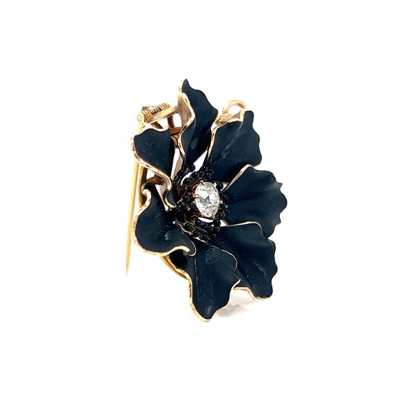 Victorian Black Flower Brooch Pendant in 14k Yell… - image 3