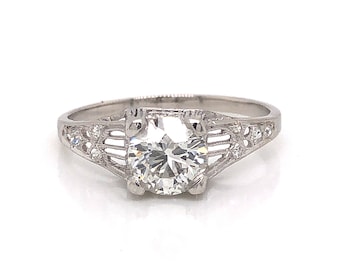 Art Deco Filigree Diamond Engagement Ring in Platinum
