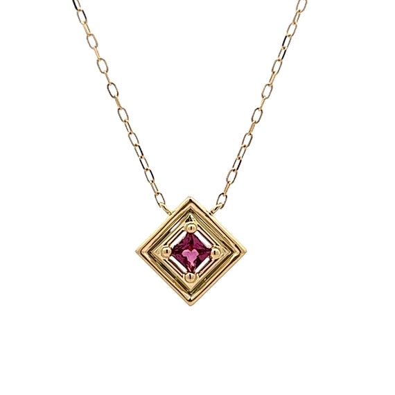 Pink Tourmaline Square Pendant Necklace in Yellow… - image 1