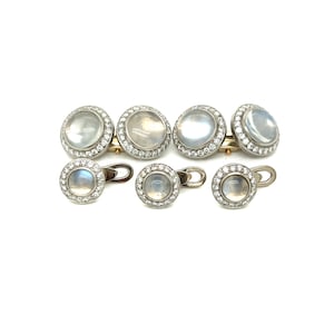 Antique Inspired Moonstone & Diamond Cufflink Set in Platinum