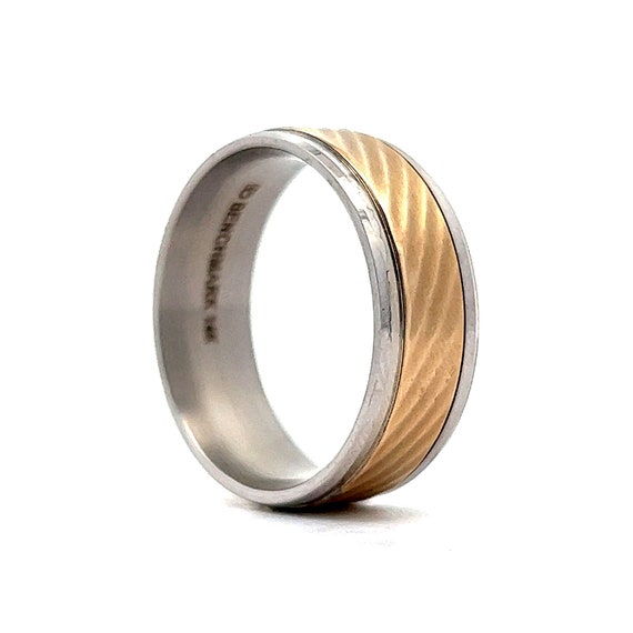 Men's Two-Tone Half Round Wedding Band in 14k - image 4