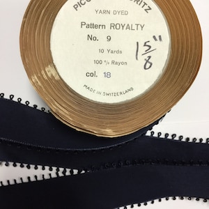 10 Yards of Vintage Ribbon pretty Navy Blue with a Picot Edge, Width - 1 5/8 inch,100% Rayon Made in Switzerland.