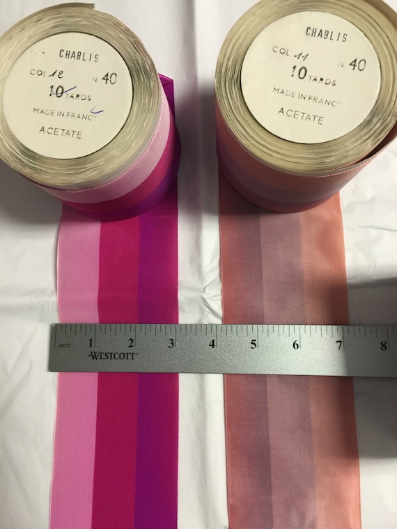 Vintage  Stripe Ribbon. Made in France. Sold by 10 Yards one Roll. Acetate Ribbon, Stripe Ribbons, French Ribbon.