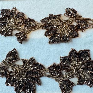 Brown Beaded Sequins Trim. Appliqué, Trimmings, Sold by the Yard.
