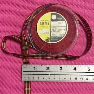 Vintage 1/2 Wide Tartan Plaid Ribbon, Made in England. Sold by the spool.