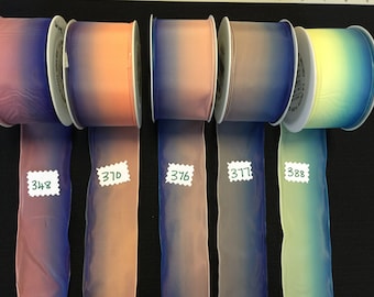 Sold by the yard. Vintage French Ombre Wired Taffeta Ribbon Ribbon. 2 Inch Wide. Made in France.