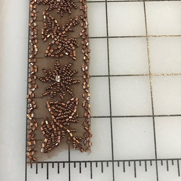 Brown Beaded Sequins Trim. Rhinestone Beaded Sequins Trims. Sold by the yard.