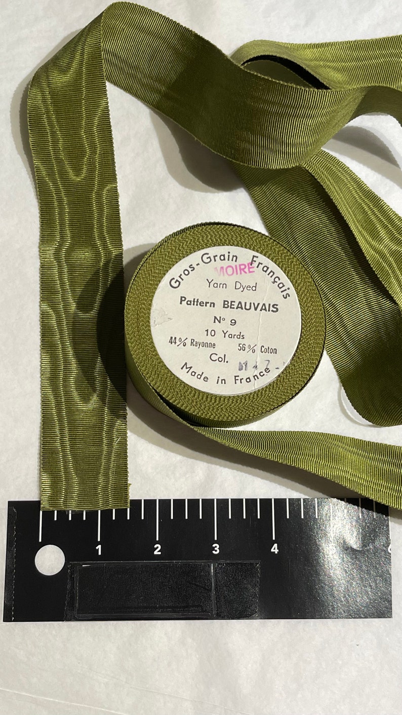 Antique French Moire Ribbon: Green Grosgrain Hatband, Millinery Trim ...