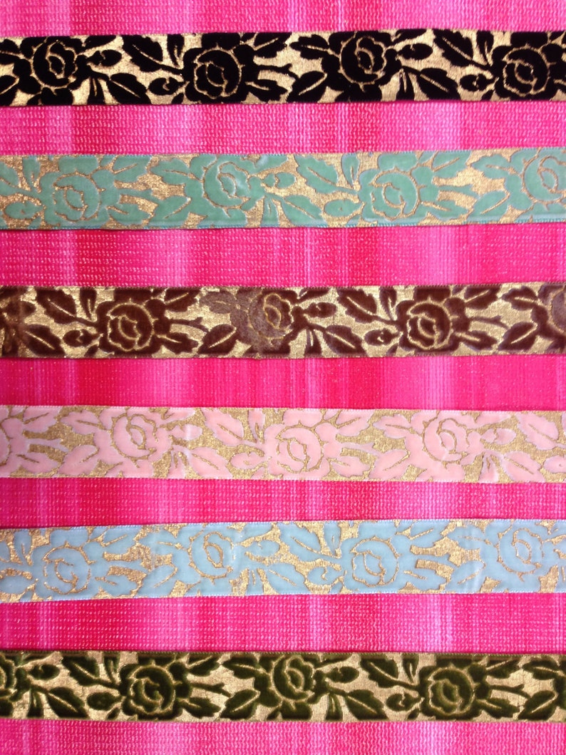 Floral Ribbon Collection of Woven Edge Embossed Velvet Gold Etsy UK
