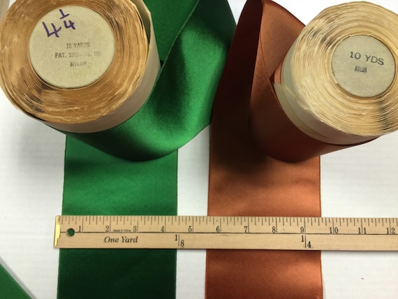 Vintage Green Nylon Ribbon. Sold by the yard. Green Nylon,Taffeta Ribbon,Copper Ribbon, Green Wide Ribbon