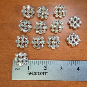 12 Czech Rhinestone Buttons. Made in Czech Republic.