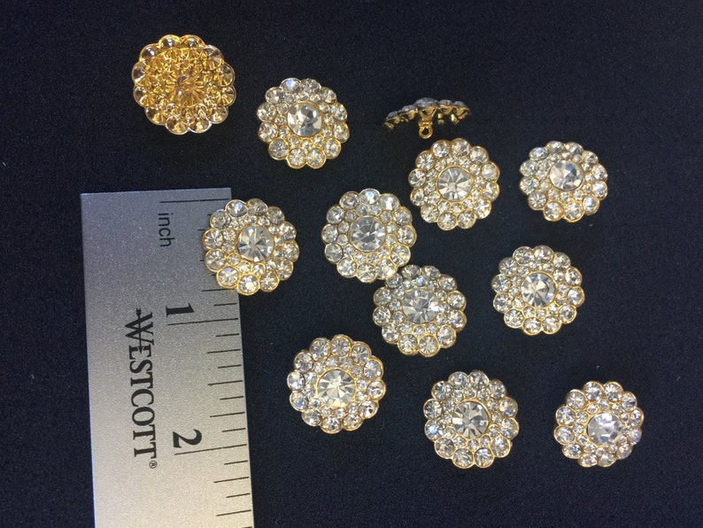 12 Vintage Colour Crystal Gold Rhinestone Buttons.Made in Czech Czechoslovakia.Rhinestone,Gold Buttons,Czech Buttons,Rhinestone Buttons. image 4