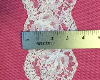 White Corded Lace Trim,Wedding Veil Lace Trim,Embroidery Lace Trim,Bridal Lace Trim Sold By the yard. 3 1/2 Inches Wide. White or Ivory.