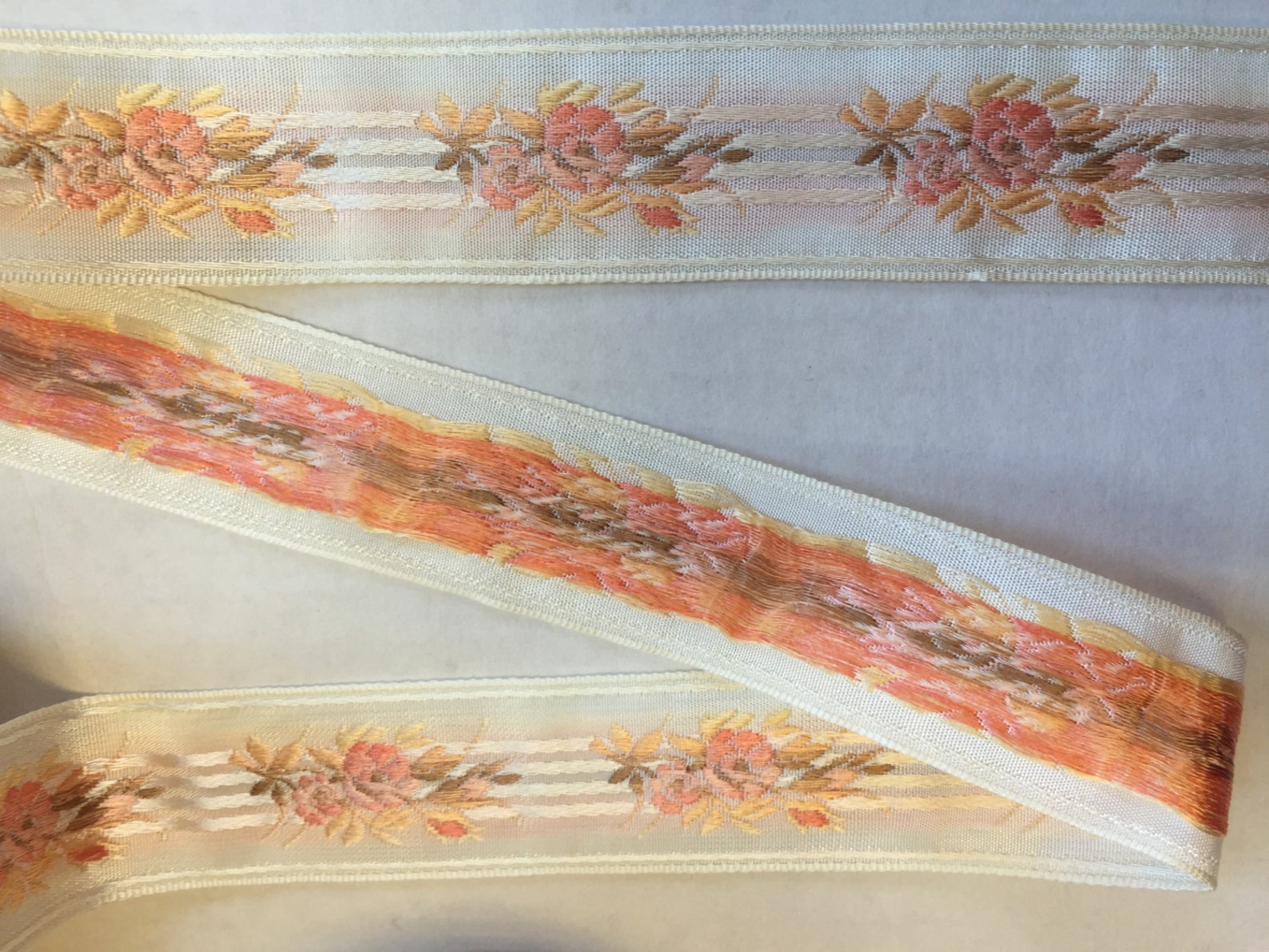 Rustic Flower Ribbon French Vintage Floral Ribbon With Pattern. Made in France. Sold by the ...