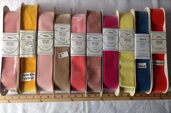 Velvet Vintage Ribbons. Sold by the yard. 2â Wide, Made in Switzerland. Col. Spanish Yellow SOLD OUT