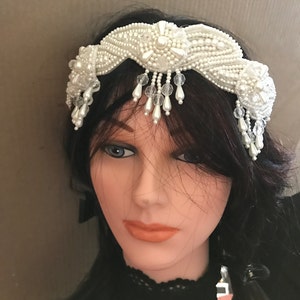 Vintage Pearl Tiara, White Floral Crown, Wedding Headband,Bridal Headpiece. R2092 image 1