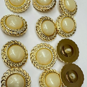 Vintage Acrylic  Gold Pearl Shank Buttons. Made in Taiwan, Acrylic  buttons,  Gold Pearl buttons, Shank Buttons, coat buttons.