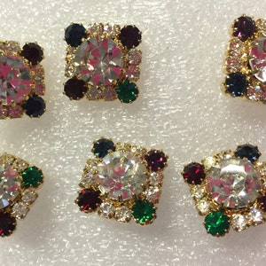 6 Vintage Buttons Beautiful Square Rhinestone, Multi Colour Buttons ...