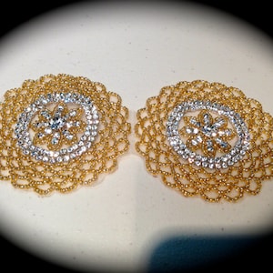 Gold rhinestone beaded appliqué 2 pc rhinestone and gold beaded Appliqué