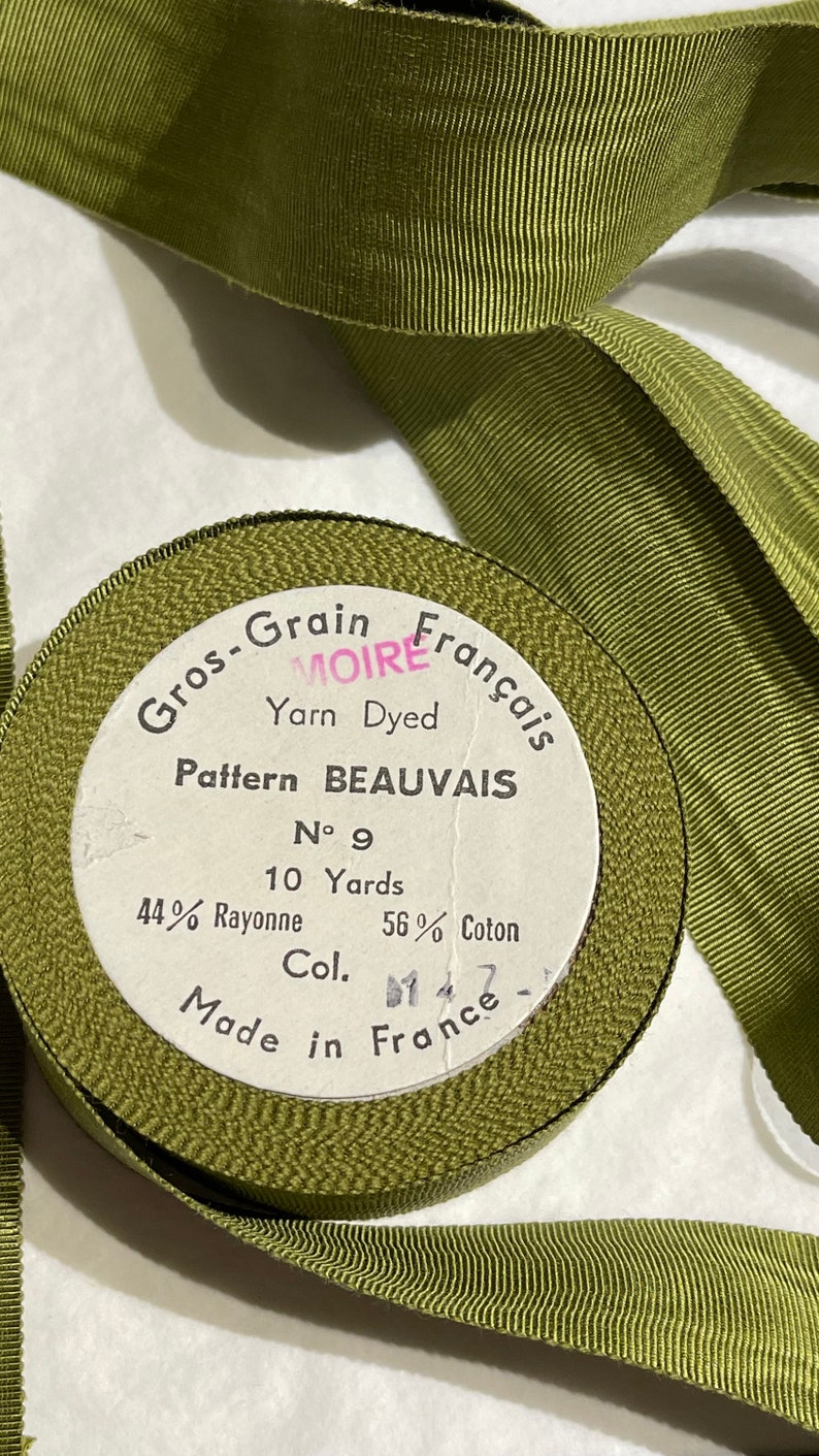 Antique French Moire Ribbon: Green Grosgrain Hatband, Millinery Trim ...